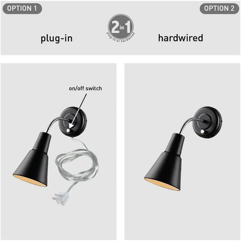 65312 Bulb Globe Electric Ramezay Gooseneck Sconce, Matte Black, Not Included