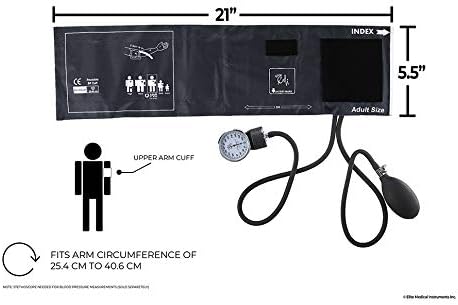 EMI Deluxe Aneroid Sphygmomanometer Manual Blood Pressure Monitor Adult Cuff Set with Case - #217 (Navy)