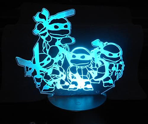 WS Designs 6.5" 3D Baby Turtles in Ninja Cosplay Wide Laser Engraved Effect Acrylic LED Desk Top Night Lamp