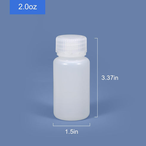2 oz Wide Mouth Lab Reagent Bottle, 5 Pcs, Leak-proof Translucent HDPE Chemical Container, Pill Bottle