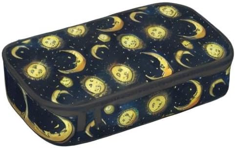 Moon Sun and Stars Pencil Case Bag, Gold Celestial Bodies Boho Style Pen Holder for Kids, Students, Desk Organizer