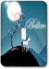 3dRose Believe, Stylized Tree On Hill with Unicorn, Moon, and Pink Flowers Toggle Switch