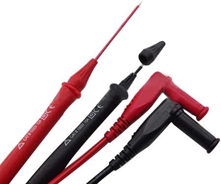 Retractable PVC Tip Test Lead Set, Right Angle, Adjustable Length in Red and Black