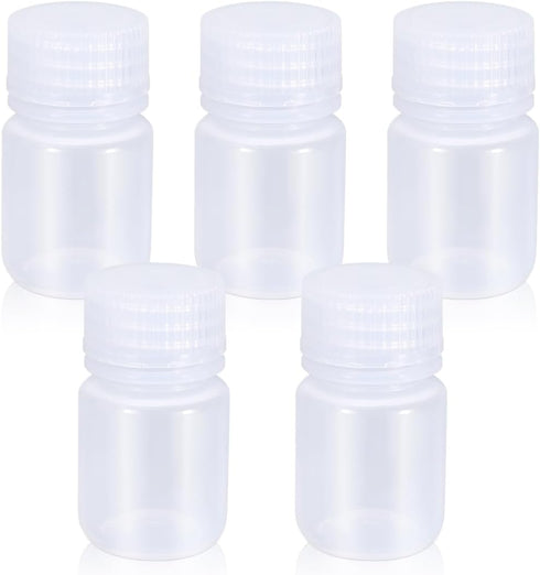 1 oz Wide Mouth Lab Reagent Bottle, Sealed Leak-proof Clear PP Chemical Container, Pill, Water Sample Bottle (5 Pcs)