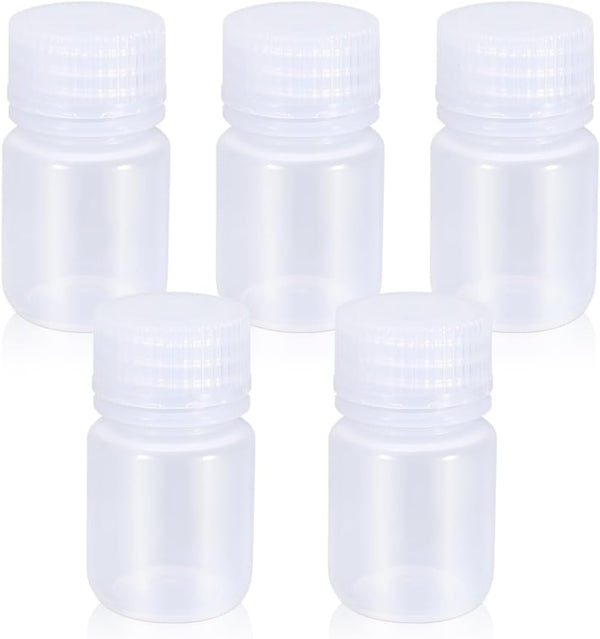 1 oz Wide Mouth Lab Reagent Bottle, Sealed Leak-proof Clear PP Chemical Container, Pill, Water Sample Bottle (5 Pcs)