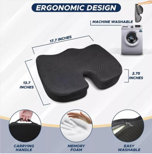 Generic Tailbone Gel Ergonomic Seat Cushion Memory Foam Non-Slip Pad for Sciatica, Back & Pain Relief; Office Chair