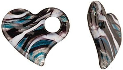 www.Beadingsupplys.com Ripple Sand Design Blue Base Fancy Heart Lampwork Glass Pendant 49x42mm