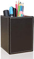 Black PU Leather Square Pens Pot - Pencils Holder Cup Desktop Stationery Organizer Case (L:3.35 x W:3.35 x H:4.72