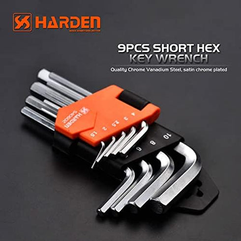 Edward Tools Pro 9 Piece Short Hex Allen Wrench Set - Metric 10mm - 1.5mm, Hardened CRV Steel, Organizer Tool Clip