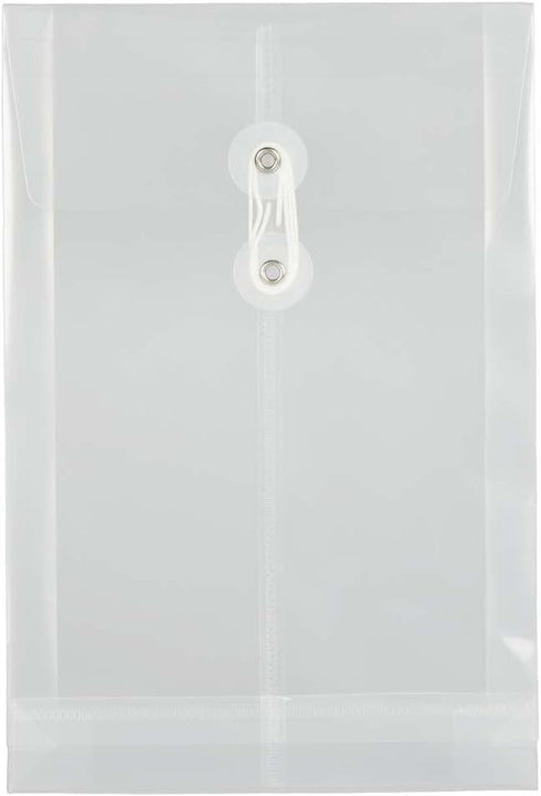 JAM PAPER Plastic Envelopes with Button & String Tie Closure, Clear