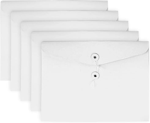 VANRA Kraft String Envelope File Folder, Project Pockets Document Organizer, Flat-No Expansion A4 Size (White, Pack of