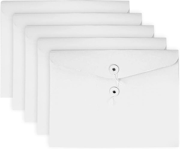 VANRA Kraft String Envelope File Folder, Project Pockets Document Organizer, Flat-No Expansion A4 Size (White, Pack of