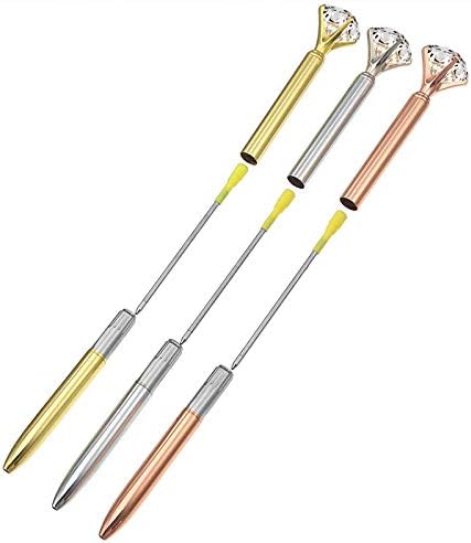U Scinan 8 Pcs Metal Ballpoint Pen with Big Diamond/Crystal - Office Supplies Gift, Black Ink, Magnify Function, Silver