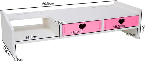 Kawaii Desk Organizer with Drawers, Cute Monitor Riser Stand for PC, Laptop, Printer