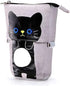 Telescopic Pencil Pouch, Cute Standing Pen Holder, Canvas+PU Storage Box with Zipper Closure (Gray)
