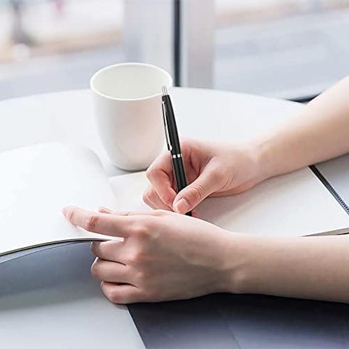 Unibene 6 Pack Black & Silver Click Ballpoint Pens - 1.0mm Medium Point Black Ink with 6 Stainless Steel Refills