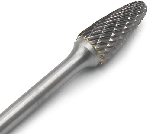 SF-5L6 Tungsten Carbide Burr - 6” Long Double Cut File, 1/2” Cutter Dia, 1/4" Shank, Tree Shape