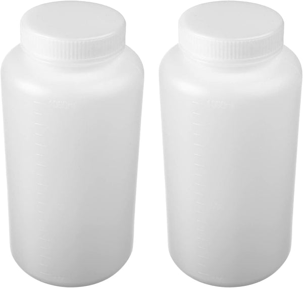 5pcs 33.82oz/1000ml Plastic Bottles, Wide Mouth Laboratory Reagent Polyethylene Bottle for Food Store, White Translucent