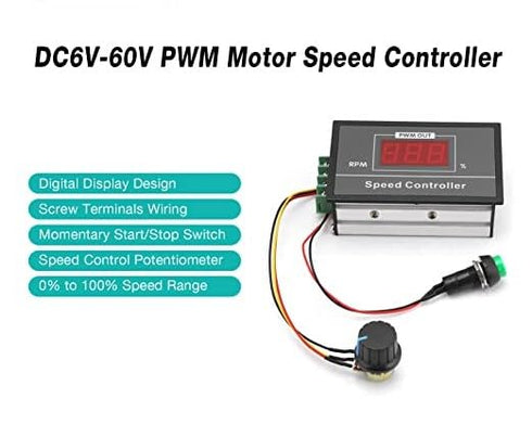 PWM DC Motor Speed Controller, Motor Speed Regulator Power Controller 6-60V 12V 24V 36V 48V 30A with LED Digital Display Slow Start/Stop Revolving Speed Time Adjustable