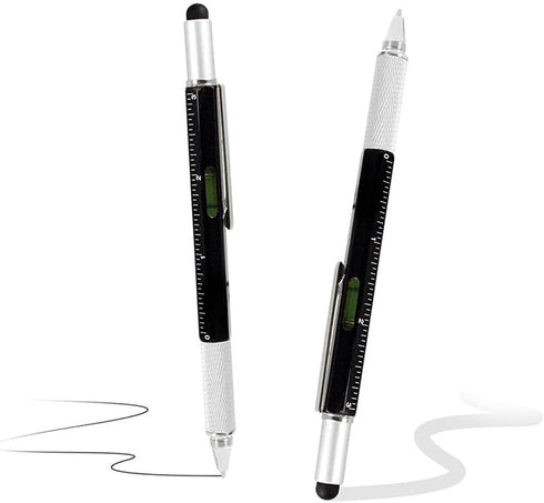 Screwdriver Pen Multitool, Touch Screen Stylus Ballpoint Tech Tool Pen with Ruler Level, Metal Hexagon Pen for Men