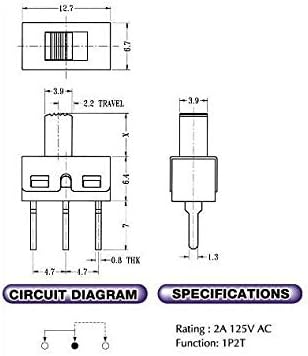 20Pcs 5mm Vertical Slide Switch High Knob 3 Pin 2 Position 1P2T SPDT Panel (Pack of 20) CYT1107