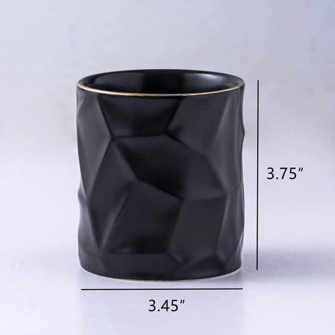 Ceramic Irregular Round Pen Holder for Desk, Cute Stand Gold Line Pencil Cup Pot Organizer for Girls Makeup