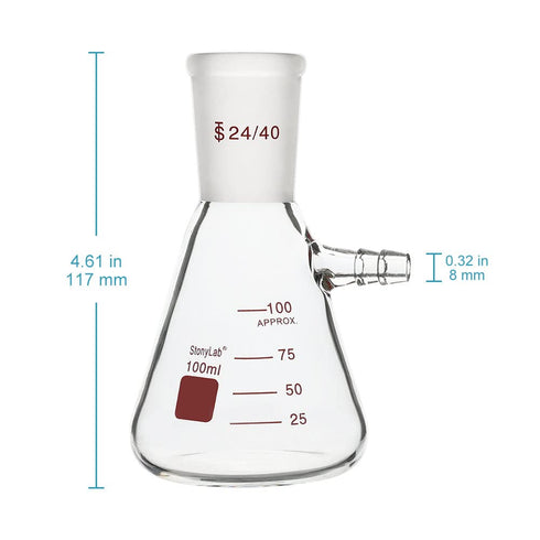 stonylab Filtering Flask with 24/40 Standard Taper Outer Joint, Heavy Wall Borosilicate Glass Filter Flask, Bolt Neck with Tubulation, 100 ml