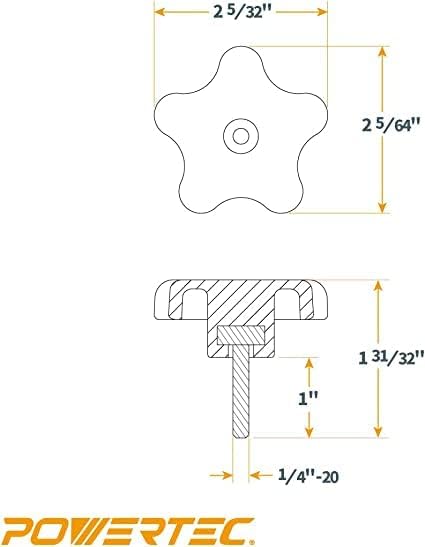 POWERTEC QNB3006 5-Star Stud Knob, 1/4"-20, 5PK