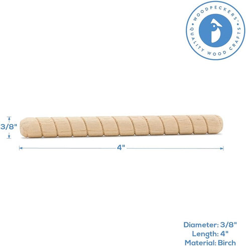 Wooden Dowel Pins 3/8 inch x 4 inch, Pack of 50 Spiral Dowel Joints for Woodworking, Furniture and Crafts by Woodpeckers