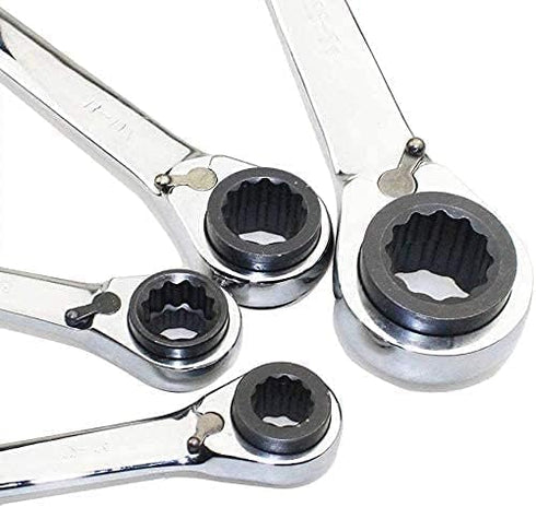 4 in 1 Ratchet Spanner Chrome Vanadium Steel Double Twin Ended Ratchet Wrench 12x13mm-14x15mm Silver For Household Garage Workshop Tools by Boxonly