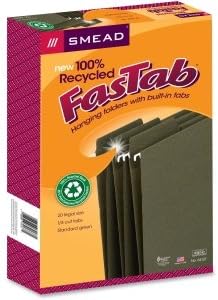 Smead 100% Recycled FasTab Hanging File Folder, Legal Size, Standard Green, 20 per Box (64137)