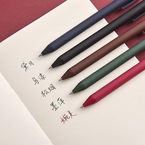 NINGSA Pure Retractable Gel Ink Pens, Retro Colored Ink, 0.5mm Extra Fine Point, 5-Pack