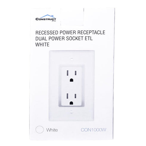 Construct Pro Recessed Dual Power Outlet Single Gang, White