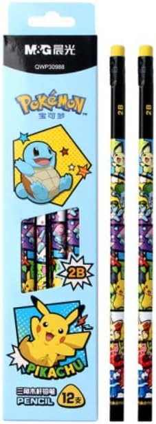 Pikachu Pencils with Eraser, 12 Count, 2B Triangular Pencils (Blue)