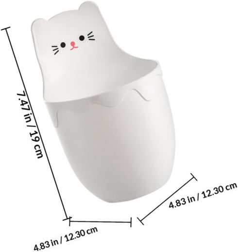 Wall-mounted Pen Holder and Pencil Storage Organizer, White Cartoon Cat Design, Nail-free Office Supply Container
