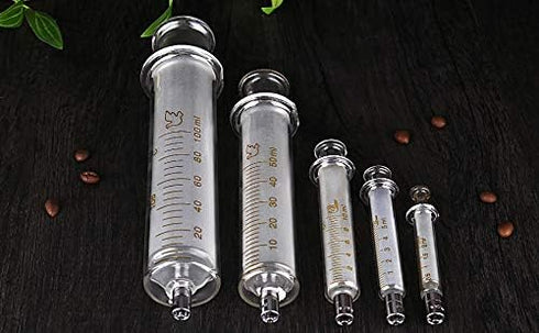 Glass Laboratory Syringes with Caps, 1 Pack, 100cc/ml for Industry