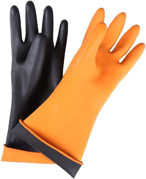 14" XL Latex Chemical Resistant Gloves, Heavy Duty Reusable Rubber Dishwashing Gloves for Men, Waterproof Protection