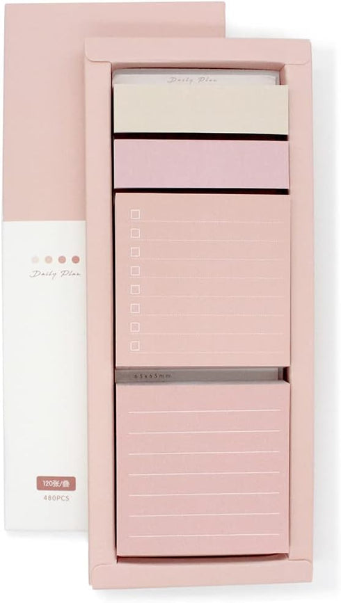 Pink Lined Sticky Notes Set, 240 Sheets Square Lined Sticky Notes Pads, 4 Pads/Pack, Pastel Small Sticky Notes