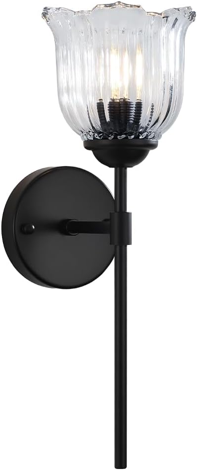 Ioptang Black Wall Sconces 1-Light, Modern Wall Sconce with Clear Glass Flower Shade,