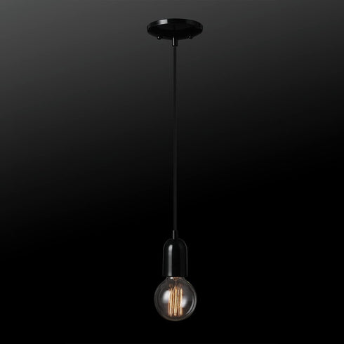 60614 1-Light GLOBE Electric x Novogratz Pendant Light Fixture, Glossy Black, Faux Ceramic Socket, Braided Fabric Cord
