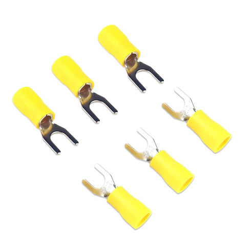 50Pcs M5 Insulated Fork Spade Wire Connector 12-10 AWG U Type Electrical Crimp Terminals Yellow