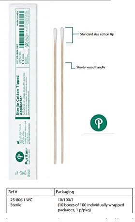 Puritan Medical 6" Sterile Standard Cotton Swab with Wooden Handle, Box of 200