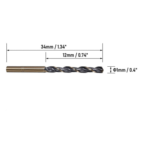 5 PCS 1mm Twist Drill Bit High Speed Steel 4341, Gold and Black Coated for Home Improvement DIY