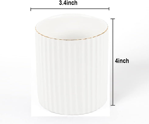 Pen Holder for Desk, Ceramic Pencil Cup, Makeup Brush Organizer, White