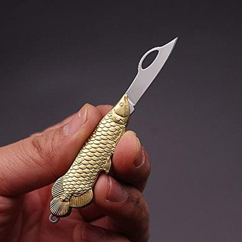 Fish Shape Stainless Steel Portable EDC Mini Folding Pocket Knife - Tiny Keychain Box Cutter Tools