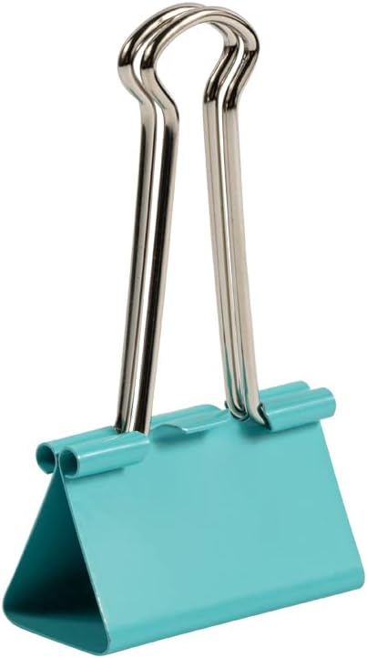 JAM PAPER Colorful Large Binder Clips, 1 1/2 Inch (41 mm) Teal Binderclips - 12/Pack
