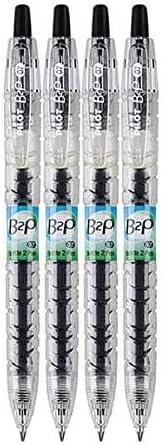 Pilot B2P Bottle 2 Pen Refillable & Retractable Gel Roller Pen Made From Recycled Bottles, Clear Barrel, Fine Point, 4-Pack, Black Ink by Pilot