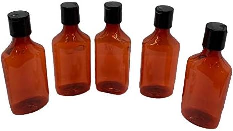 Oval Pharmacy Plastic Bottles - 6 oz Squeezable Amber Liquid Medicine Bottle, Pack of 5