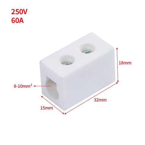1 60A 250V 8-10mm Situations(5pcs) Way Ceramics Terminal Blocks, High Temp Porcelain Ceramic Connectors with Inlet