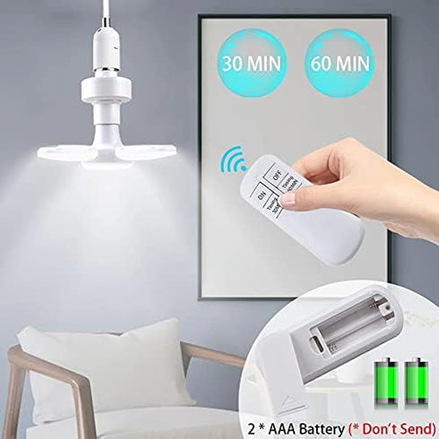 E27 Foldable LED Bulb, 28W Fan Blade Timing Lamp, AC85-265V, Remote Controller for Home Ceiling Light (Only Fan Bulb)